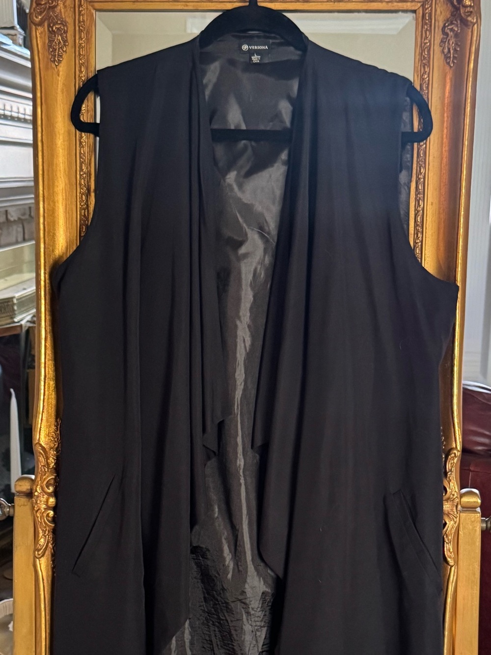 Versona Draped Sleeveless Long Vest in Black